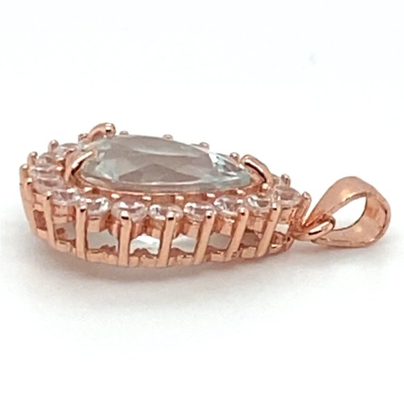 Aquamarine 3.00ct Rose Gold Finish Solid 925 Sterling Silver Pendant - Picture 4 of 7